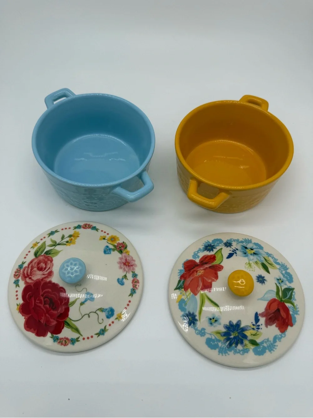 Pioneer Woman Mini Dutch Oven Set Floral Cottagecore Stoneware Pair